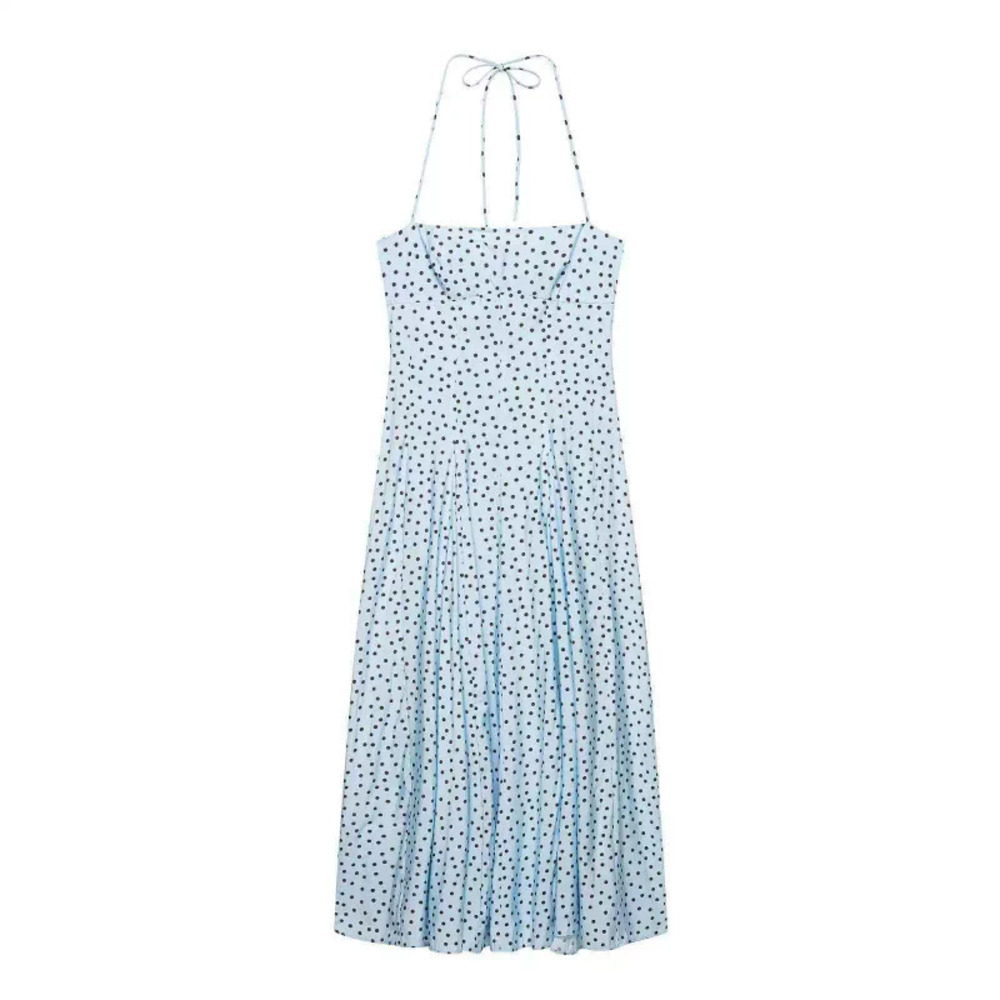 ZARA Summer Polka Dot Flowy Halter Neck Midi Dress